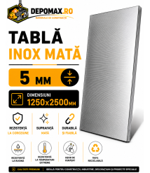 Tabla inox mata AISI 304 2B, 5 x 1250 x 2500 mm, 3.125 mp Tabla inox mata AISI 304 2B, 5 x 1250 x 2500 mm, 3.125 mp